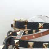 Valentino Rockstud Double Espadrille Wedges Black Grained Leather Size 41