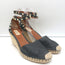 Valentino Rockstud Double Espadrille Wedges Black Grained Leather Size 41