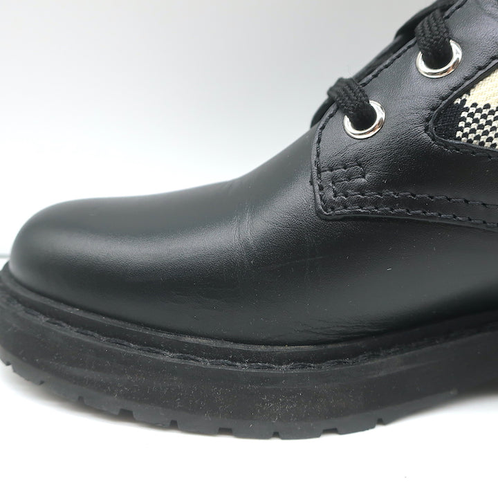 Fendi Rockoko FF Check Knit Combat Boots Black Leather Size 35
