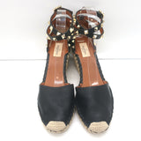 Valentino Rockstud Double Espadrille Wedges Black Grained Leather Size 41