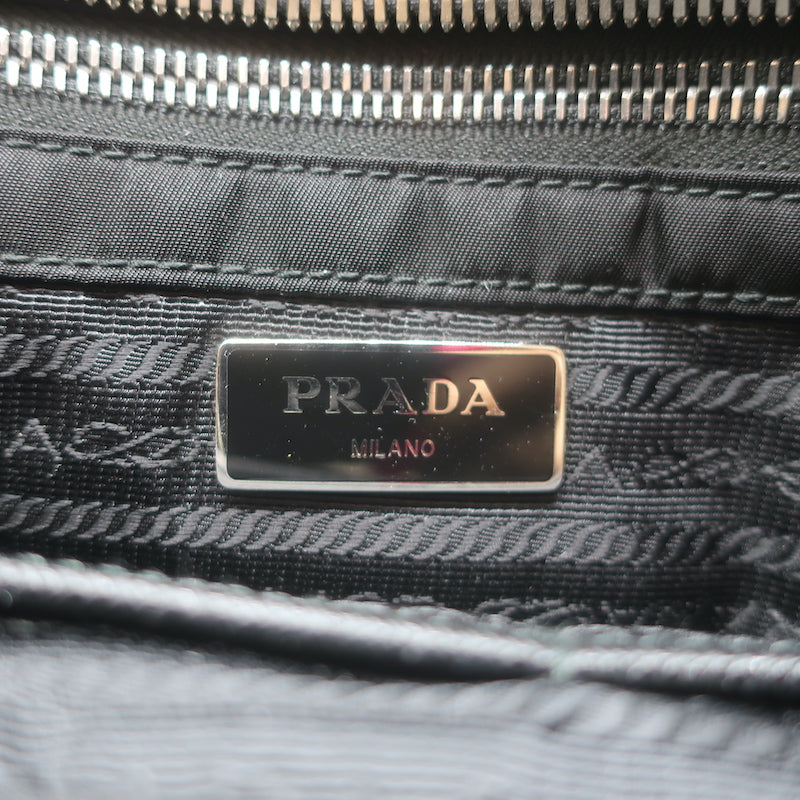 Prada Quilted Tessuto Nylon Impuntu Chain Strap Tote Black Large Shoulder Bag