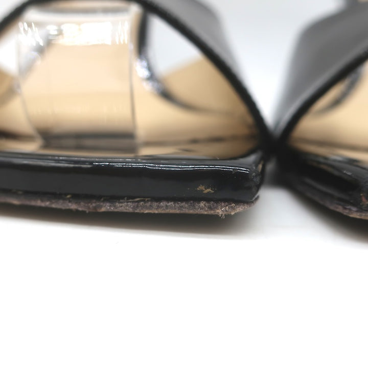 Jimmy Choo Brien Ankle Strap Wedge Sandals Black Patent Leather Size 41/US 10.5