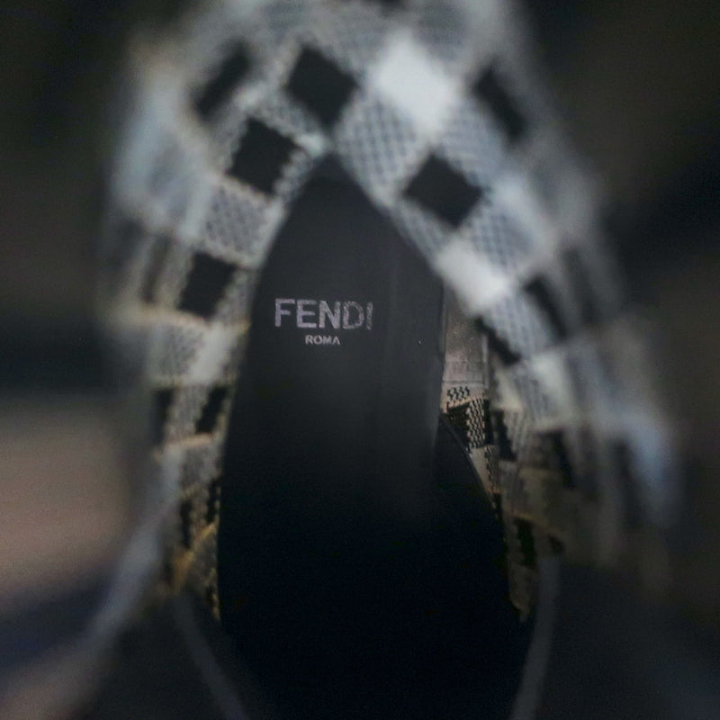 Fendi Rockoko FF Check Knit Combat Boots Black Leather Size 35