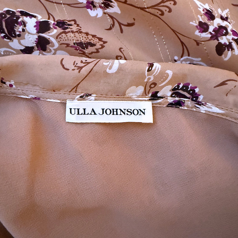 Ulla Johnson Belline Ruffled One-Shoulder Dress Beige Floral Print Silk Size 4
