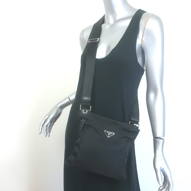 Prada Tessuto Nylon Front Pocket Flat Crossbody Bag Black