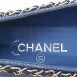 Chanel Chain Link Cap Toe Pumps Blue Denim Size 36 Pointed Toe Kitten Heel NEW