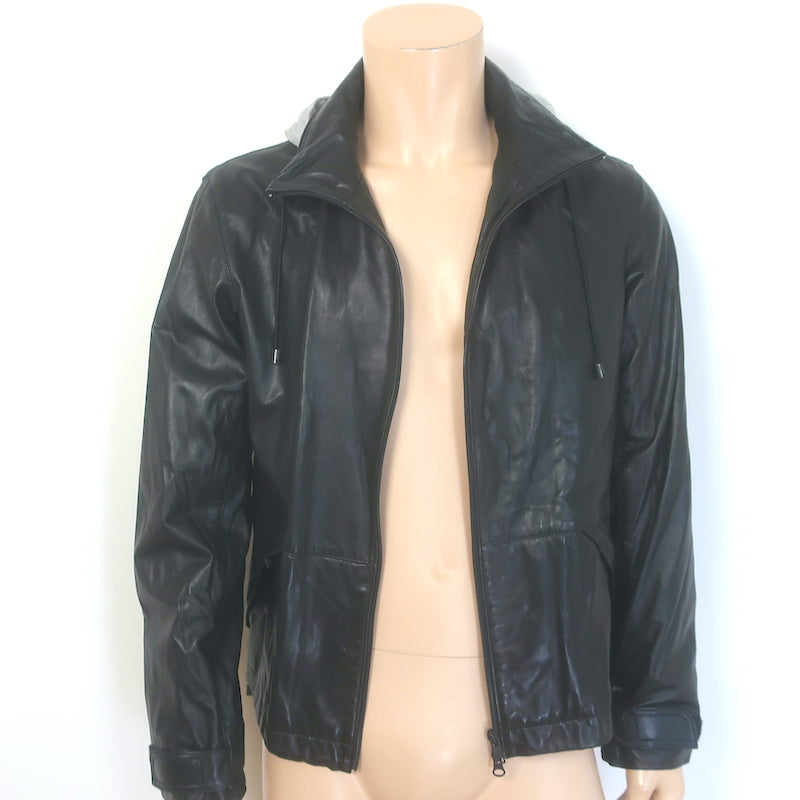 adidas Y-3 Perforated Logo Hooded Leather Jacket Black Size Medium