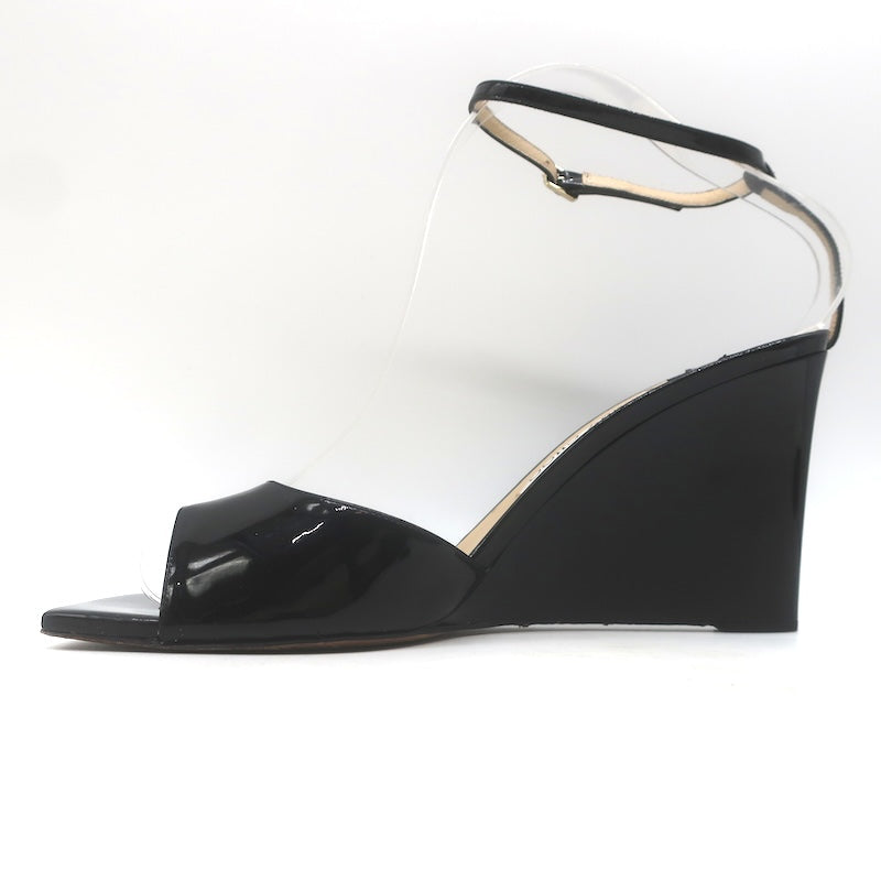 Jimmy Choo Brien Ankle Strap Wedge Sandals Black Patent Leather Size 41/US 10.5