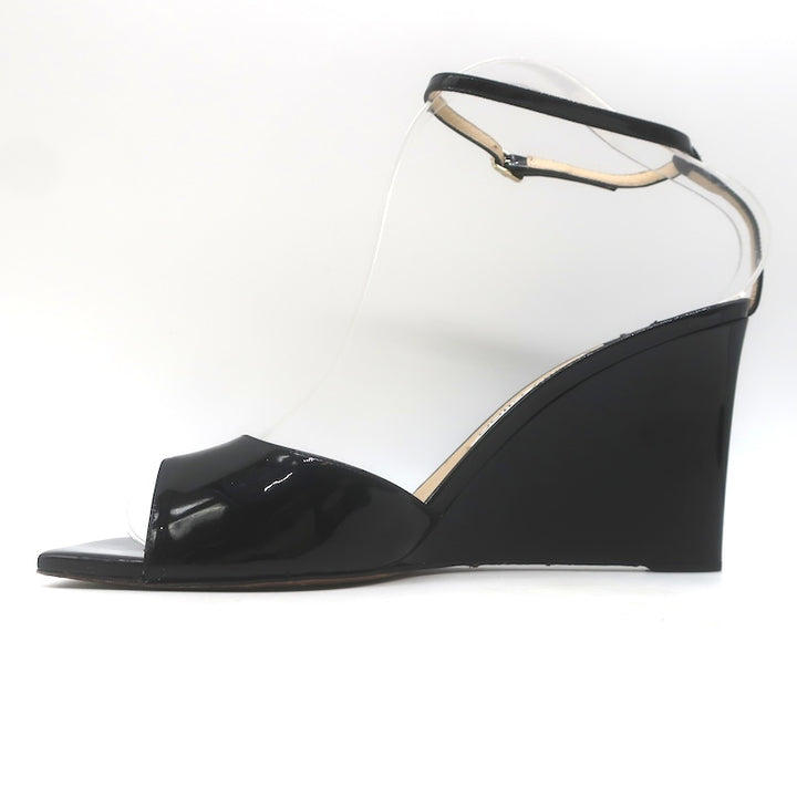 Jimmy Choo Brien Ankle Strap Wedge Sandals Black Patent Leather Size 41/US 10.5