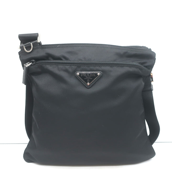 Prada Tessuto Nylon Front Pocket Flat Crossbody Bag Black