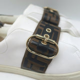 Fendi FF Logo Strap Low Top Sneakers White Leather Size 40