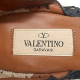 Valentino Rockstud Double Espadrille Wedges Black Grained Leather Size 41