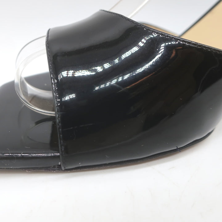 Jimmy Choo Brien Ankle Strap Wedge Sandals Black Patent Leather Size 41/US 10.5
