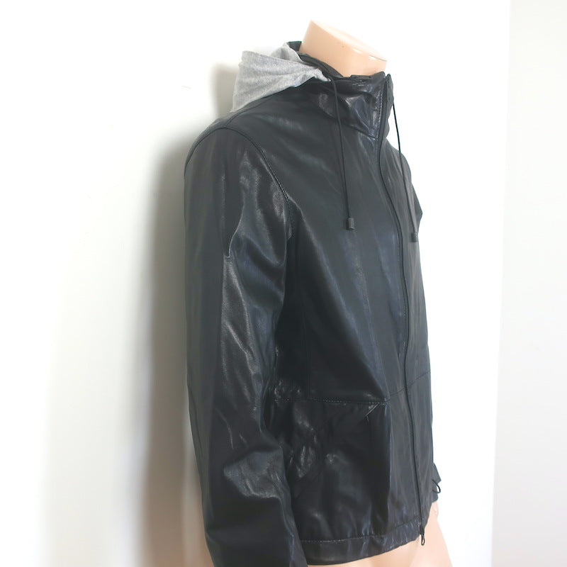 adidas Y-3 Perforated Logo Hooded Leather Jacket Black Size Medium