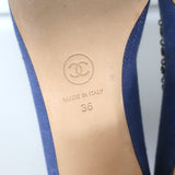 Chanel Chain Link Cap Toe Pumps Blue Denim Size 36 Pointed Toe Kitten Heel NEW