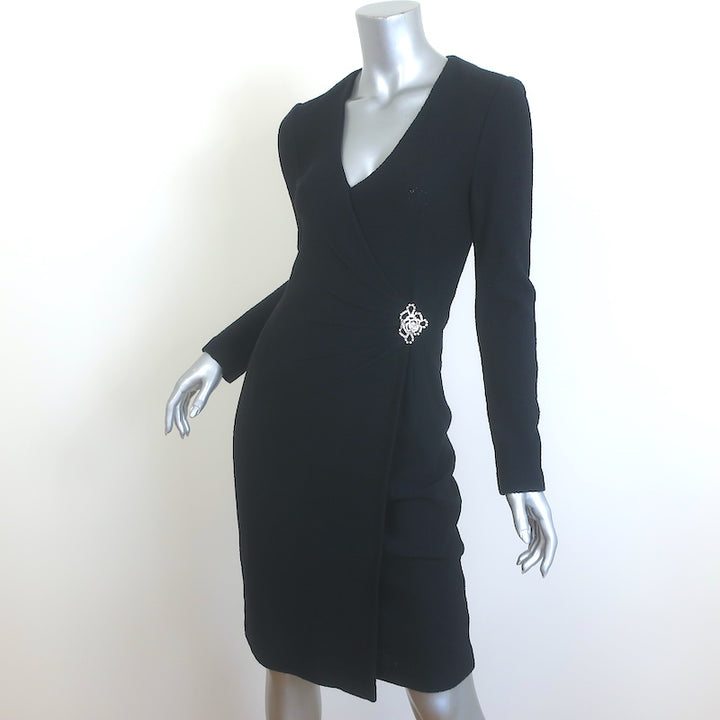 St. John Evening Crystal Pin-Embellished Long Sleeve Dress Black Knit Size 2