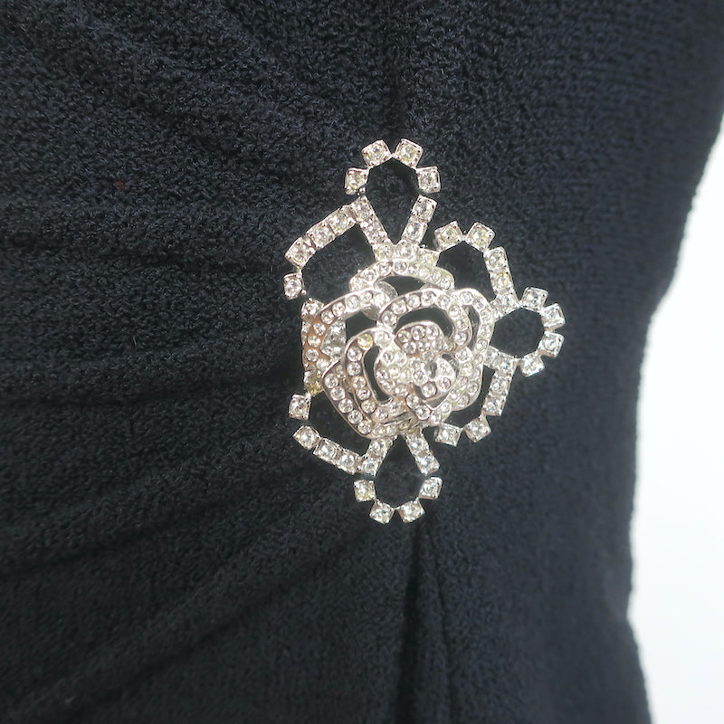 St. John Evening Crystal Pin-Embellished Long Sleeve Dress Black Knit Size 2