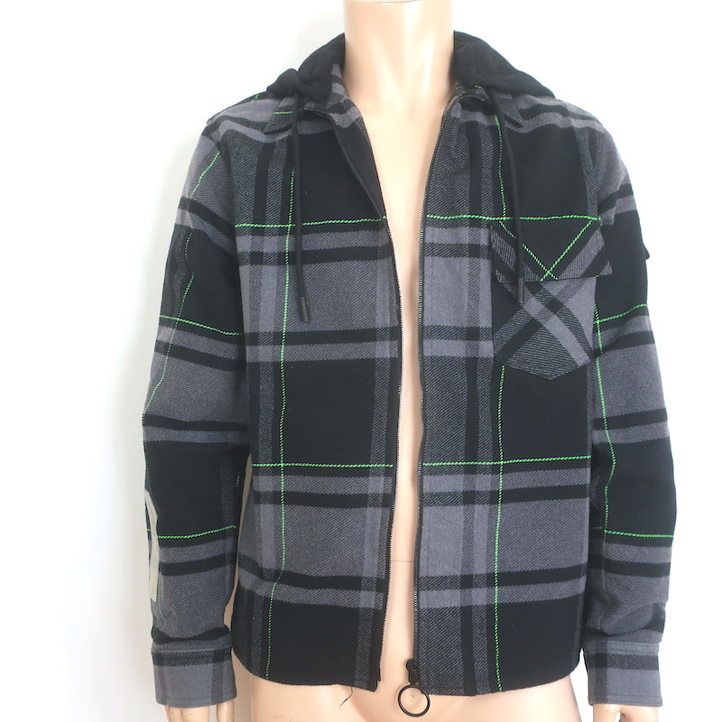 Off-White c/o Virgil Abloh Impressionism Flannel Plaid Jacket Gray Size Medium