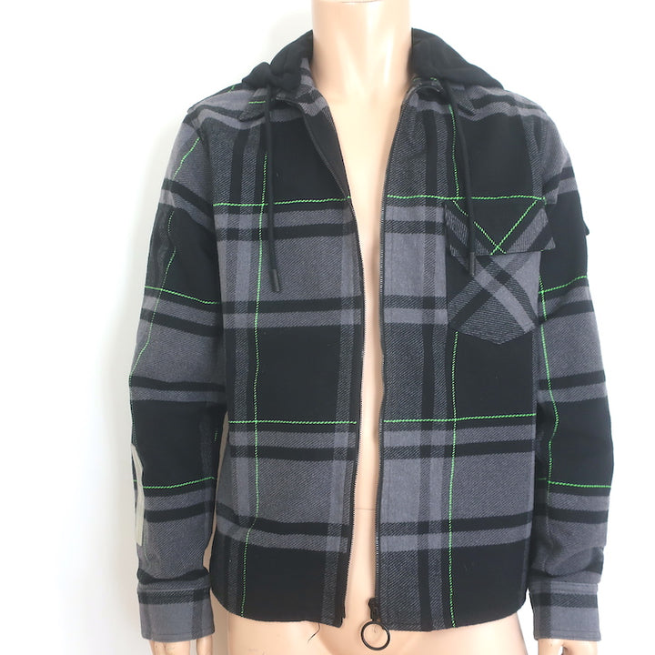 Off-White c/o Virgil Abloh Impressionism Flannel Plaid Jacket Gray Size Medium