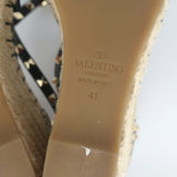 Valentino Rockstud Double Espadrille Wedges Black Grained Leather Size 41