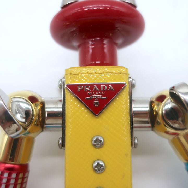 Prada Robot Keychain Bag Charm Yellow Saffiano Leather