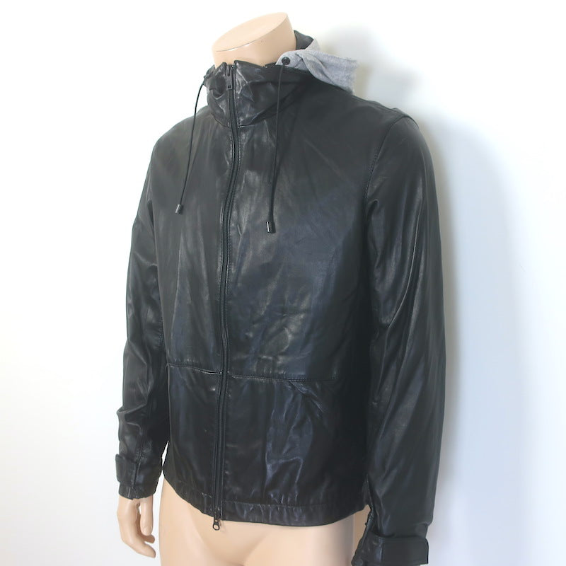 adidas Y-3 Perforated Logo Hooded Leather Jacket Black Size Medium