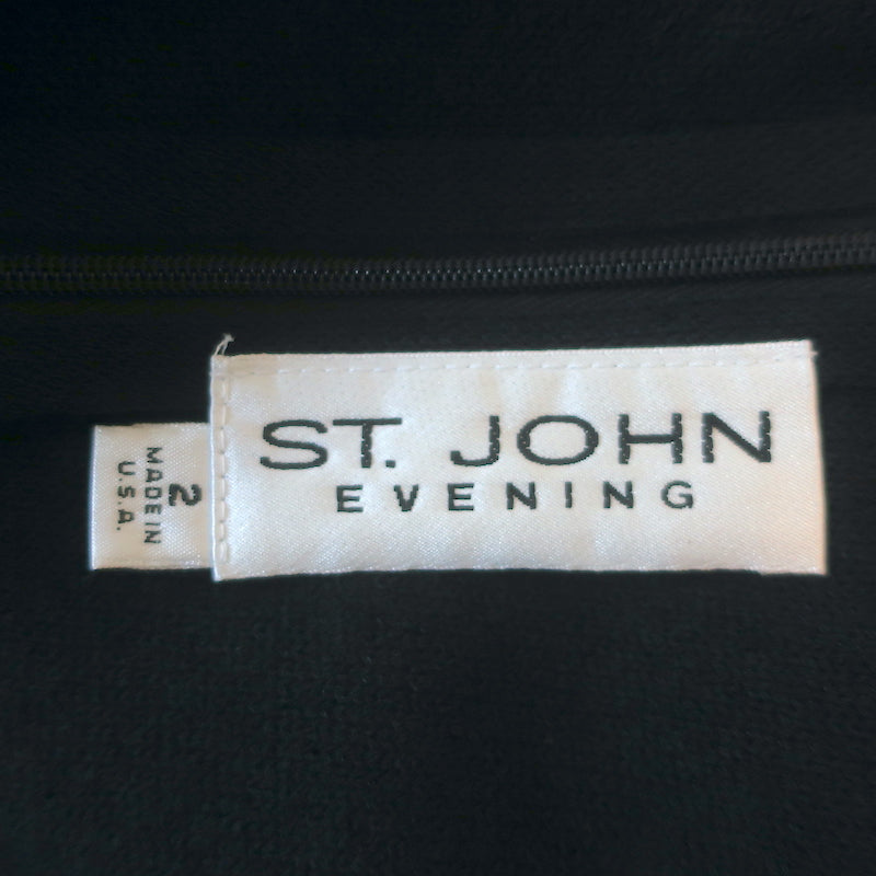 St. John Evening Crystal Pin-Embellished Long Sleeve Dress Black Knit Size 2