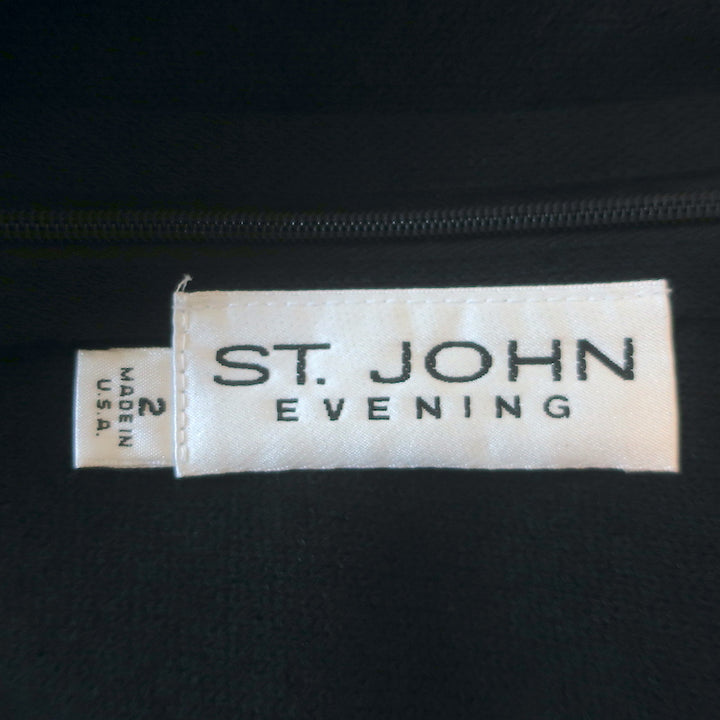 St. John Evening Crystal Pin-Embellished Long Sleeve Dress Black Knit Size 2