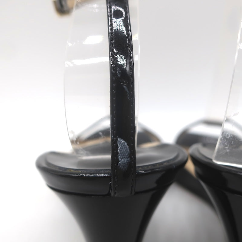 Jimmy Choo Brien Ankle Strap Wedge Sandals Black Patent Leather Size 41/US 10.5