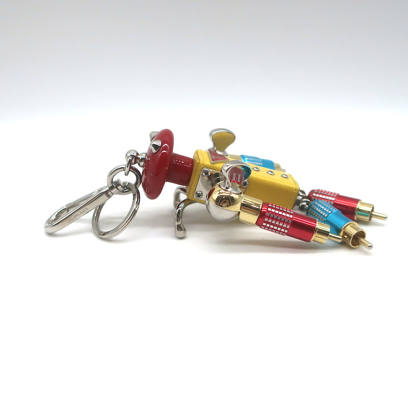Prada Robot Keychain Bag Charm Yellow Saffiano Leather