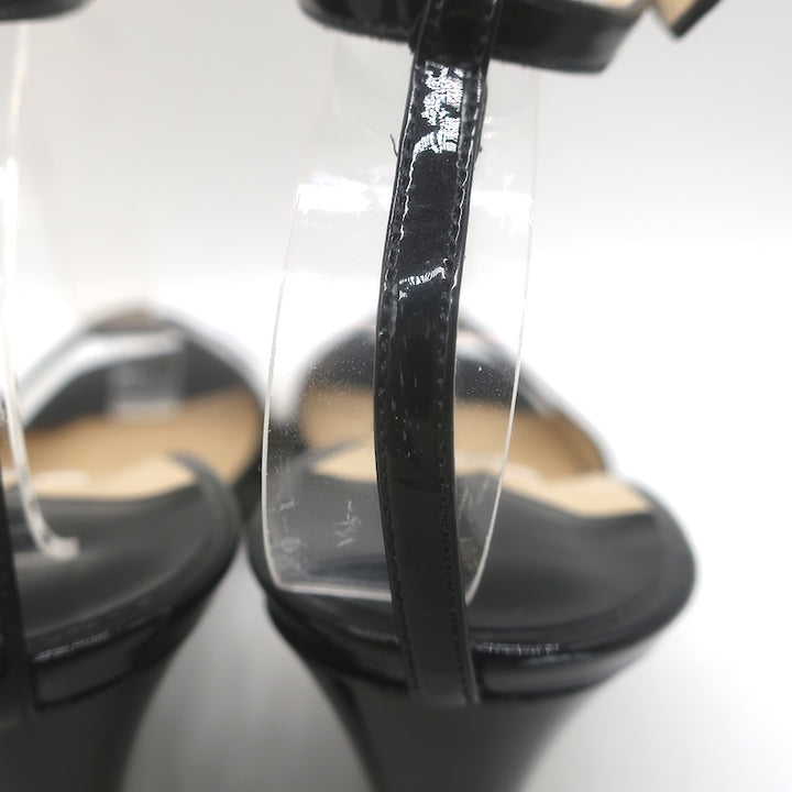 Jimmy Choo Brien Ankle Strap Wedge Sandals Black Patent Leather Size 41/US 10.5