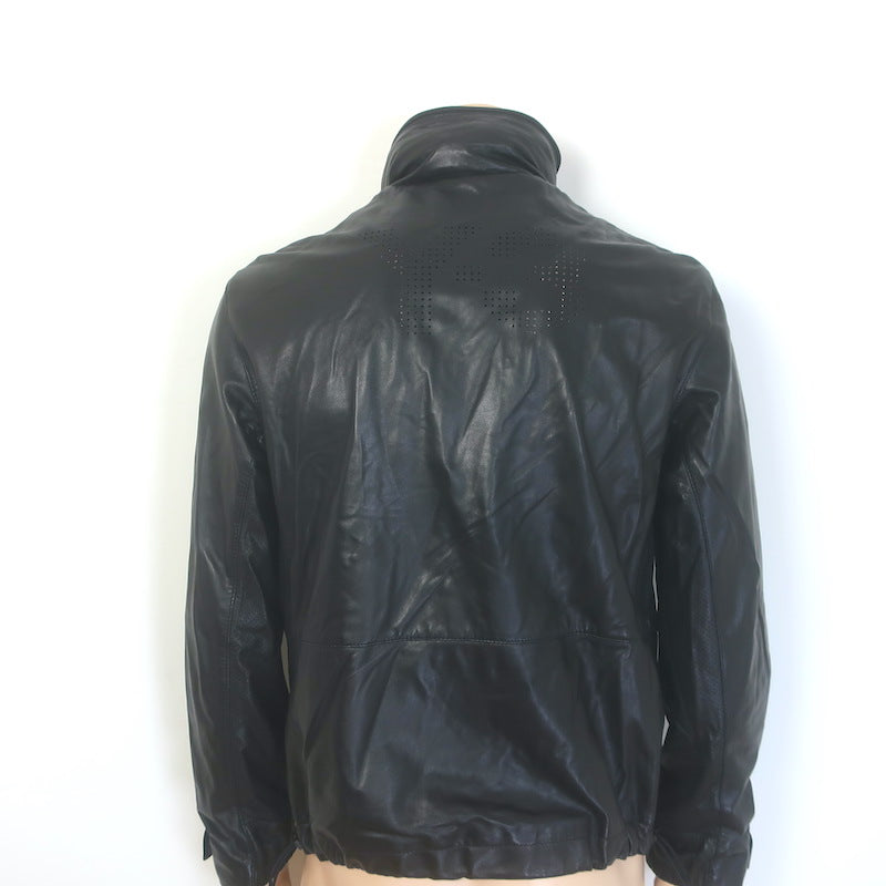 adidas Y-3 Perforated Logo Hooded Leather Jacket Black Size Medium