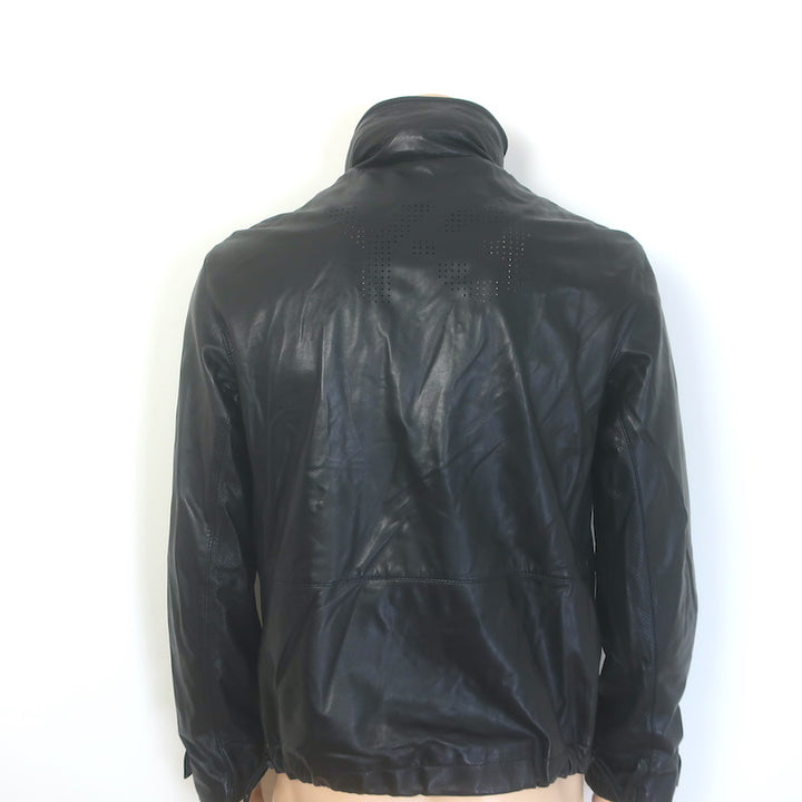 adidas Y-3 Perforated Logo Hooded Leather Jacket Black Size Medium