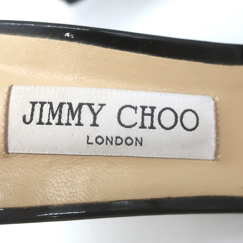 Jimmy Choo Brien Ankle Strap Wedge Sandals Black Patent Leather Size 41/US 10.5