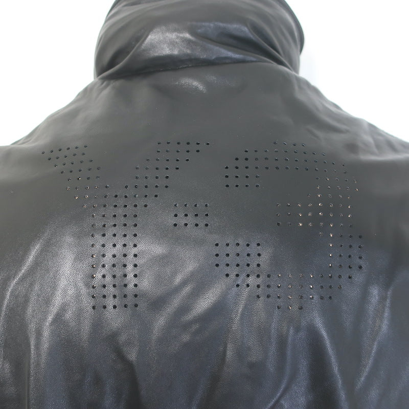 adidas Y-3 Perforated Logo Hooded Leather Jacket Black Size Medium