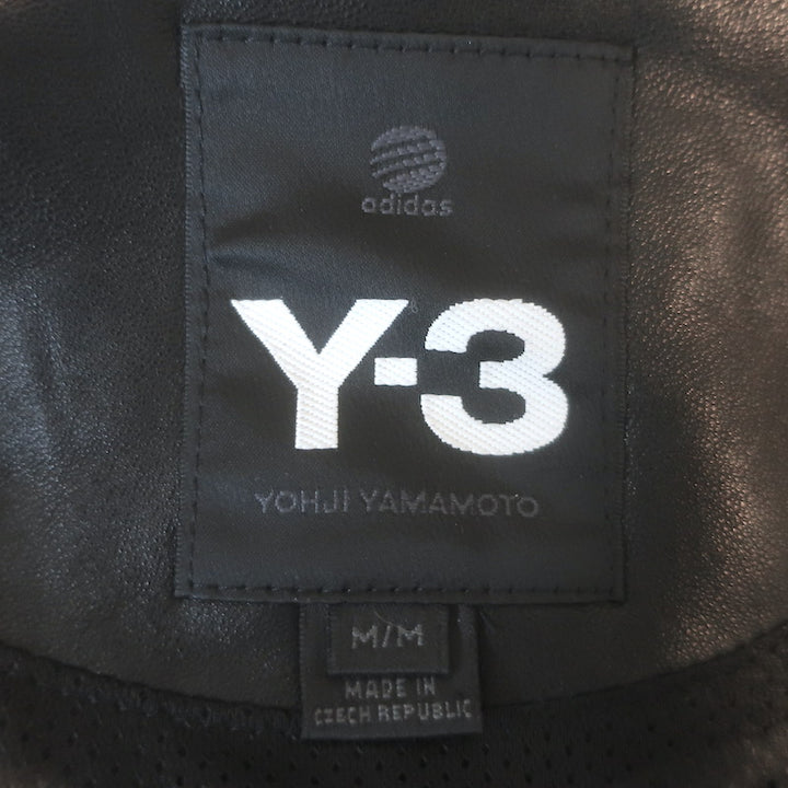 adidas Y-3 Perforated Logo Hooded Leather Jacket Black Size Medium