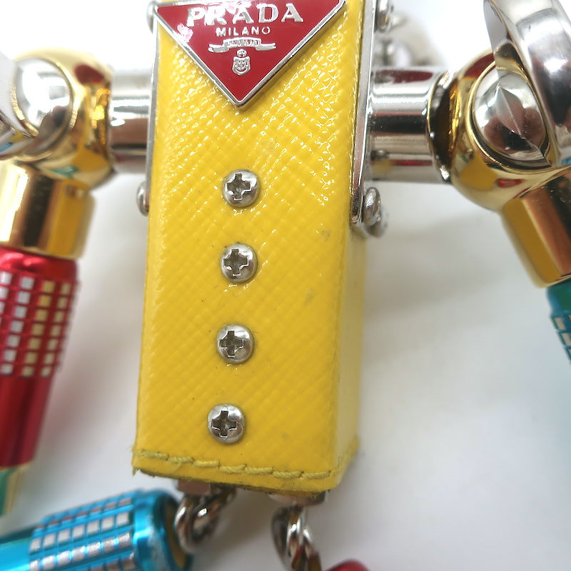 Prada Robot Keychain Bag Charm Yellow Saffiano Leather