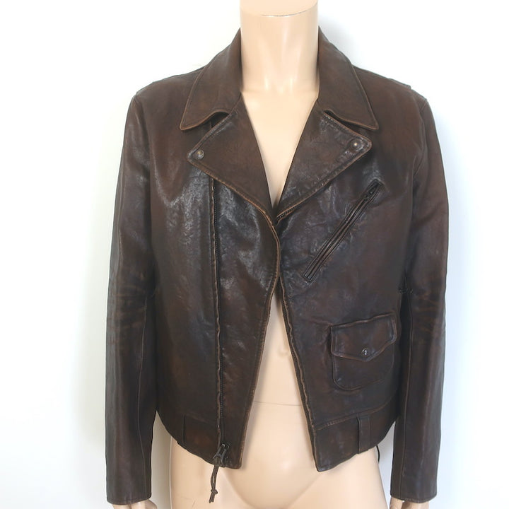 Polo Ralph Lauren Leather Lace Up-Side Moto Jacket Dark Brown Size Medium