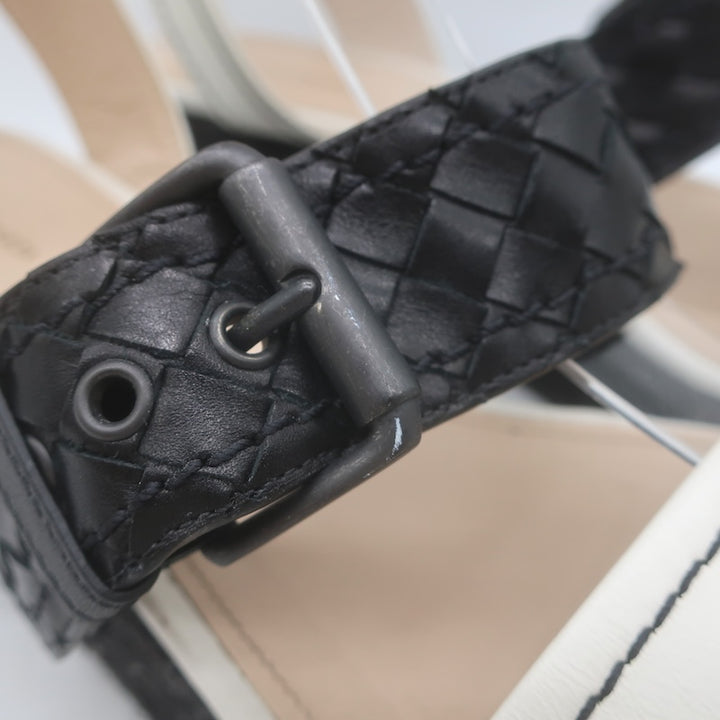 Bottega Veneta Intrecciato Platform Espadrille Wedge Sandals Black/White Size 41/ US 10.5
