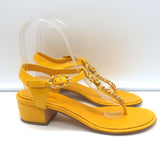 Chanel CC Chain Link T-Strap Sandals Yellow Quilted Leather Size 36