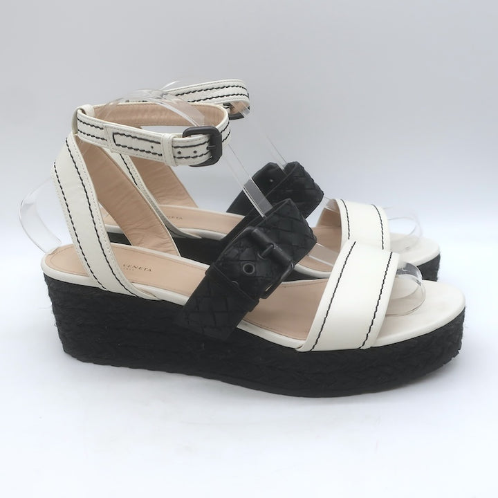 Bottega Veneta Intrecciato Platform Espadrille Wedge Sandals Black/White Size 41/ US 10.5