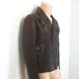 Polo Ralph Lauren Leather Lace Up-Side Moto Jacket Dark Brown Size Medium