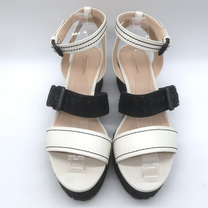 Bottega Veneta Intrecciato Platform Espadrille Wedge Sandals Black/White Size 41/ US 10.5