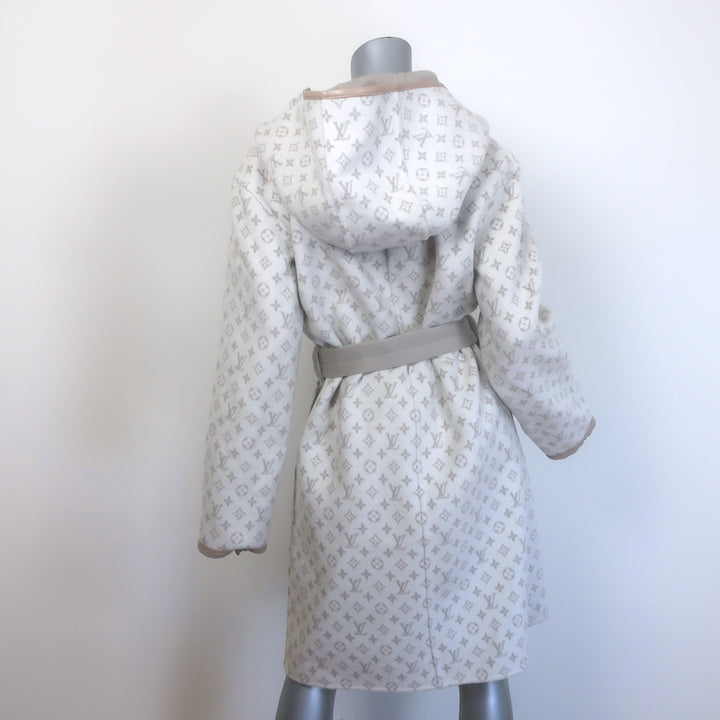 Louis Vuitton Reversible Signature Hooded Wrap Coat Taupe/Gray Monogram Size 36