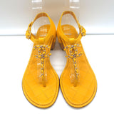 Chanel CC Chain Link T-Strap Sandals Yellow Quilted Leather Size 36