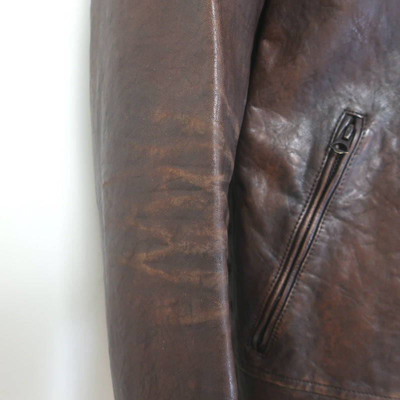 Polo Ralph Lauren Leather Lace Up-Side Moto Jacket Dark Brown Size Medium