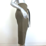 Vince Belted Leather Midi Skirt Olive Brown Size 00 NEW