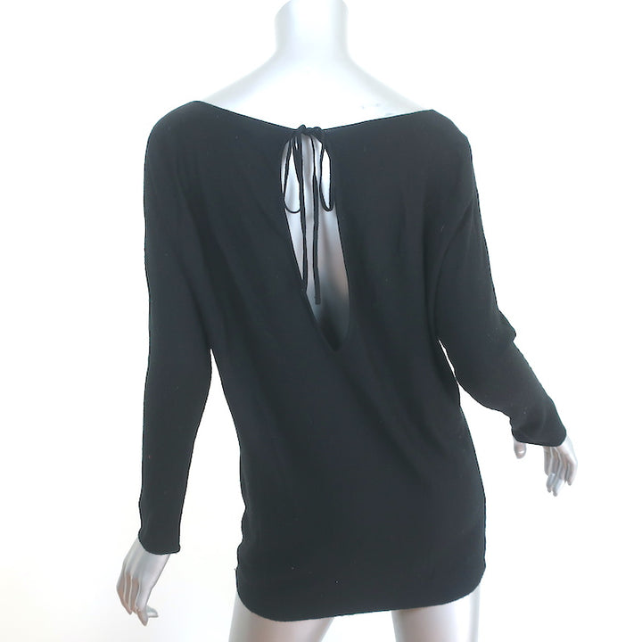 Vince Open-Back Sweater Black Cashmere-Blend Size Small Boatneck Pullover