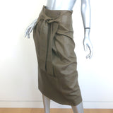Vince Belted Leather Midi Skirt Olive Brown Size 00 NEW