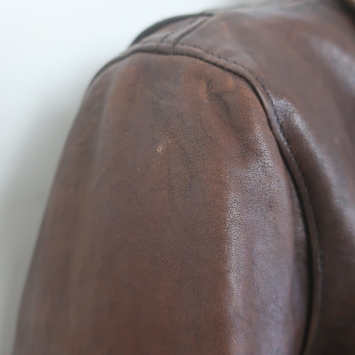 Polo Ralph Lauren Leather Lace Up-Side Moto Jacket Dark Brown Size Medium